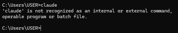 Windows terminal error: claude is not recognized as an internal or external command
