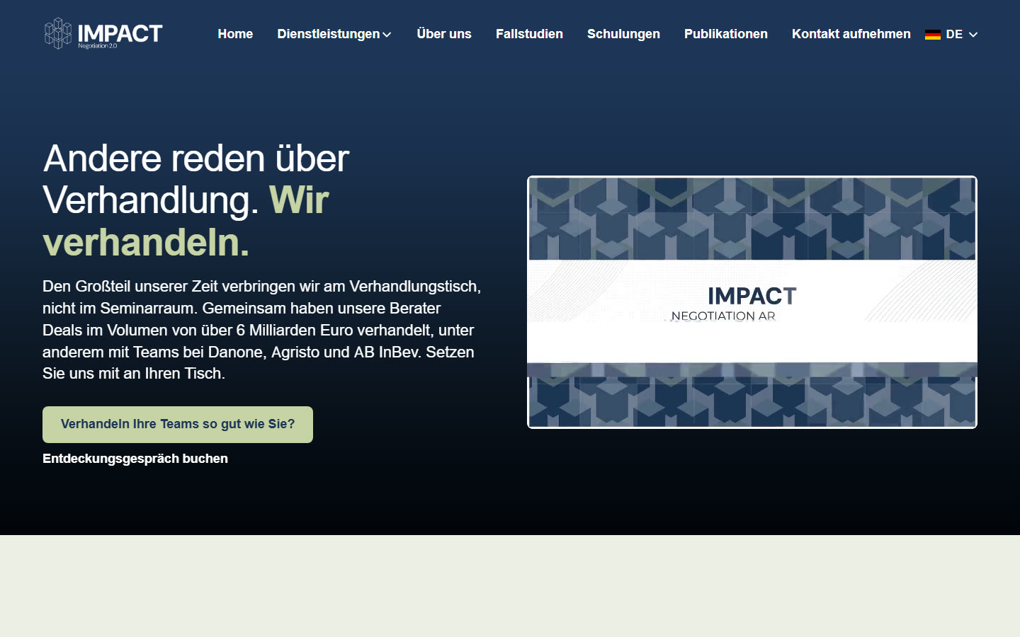 The same Impact Negotiation Group homepage in German, translated with WPML